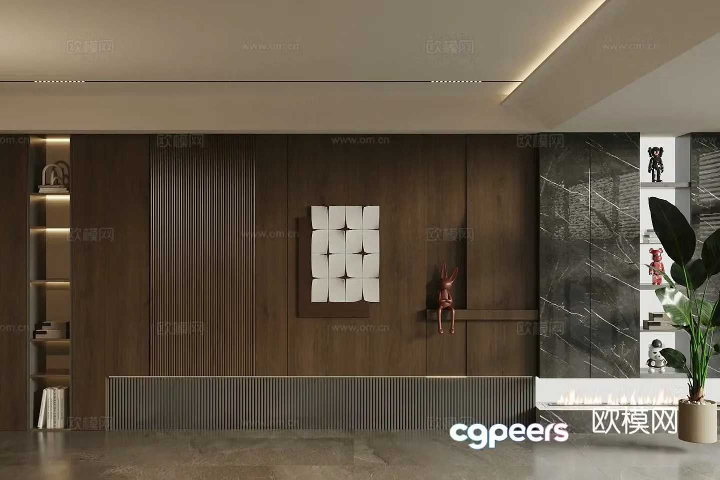 Modern Italian sofa background wall Light luxury Italian background wall Sofa background wall Wooden veneer background wall 3d model