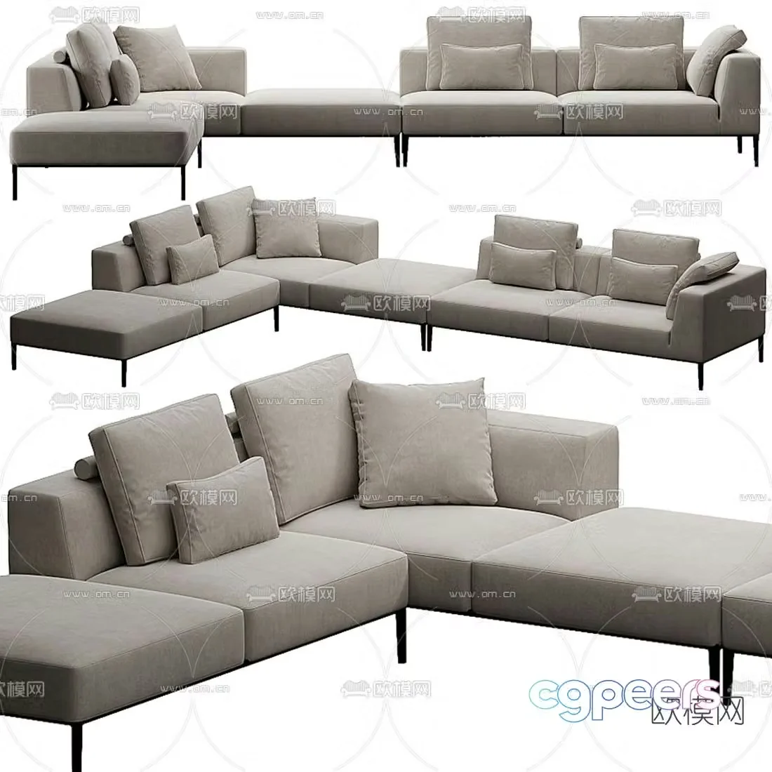 B&B Italia gray corner sofa 3d model