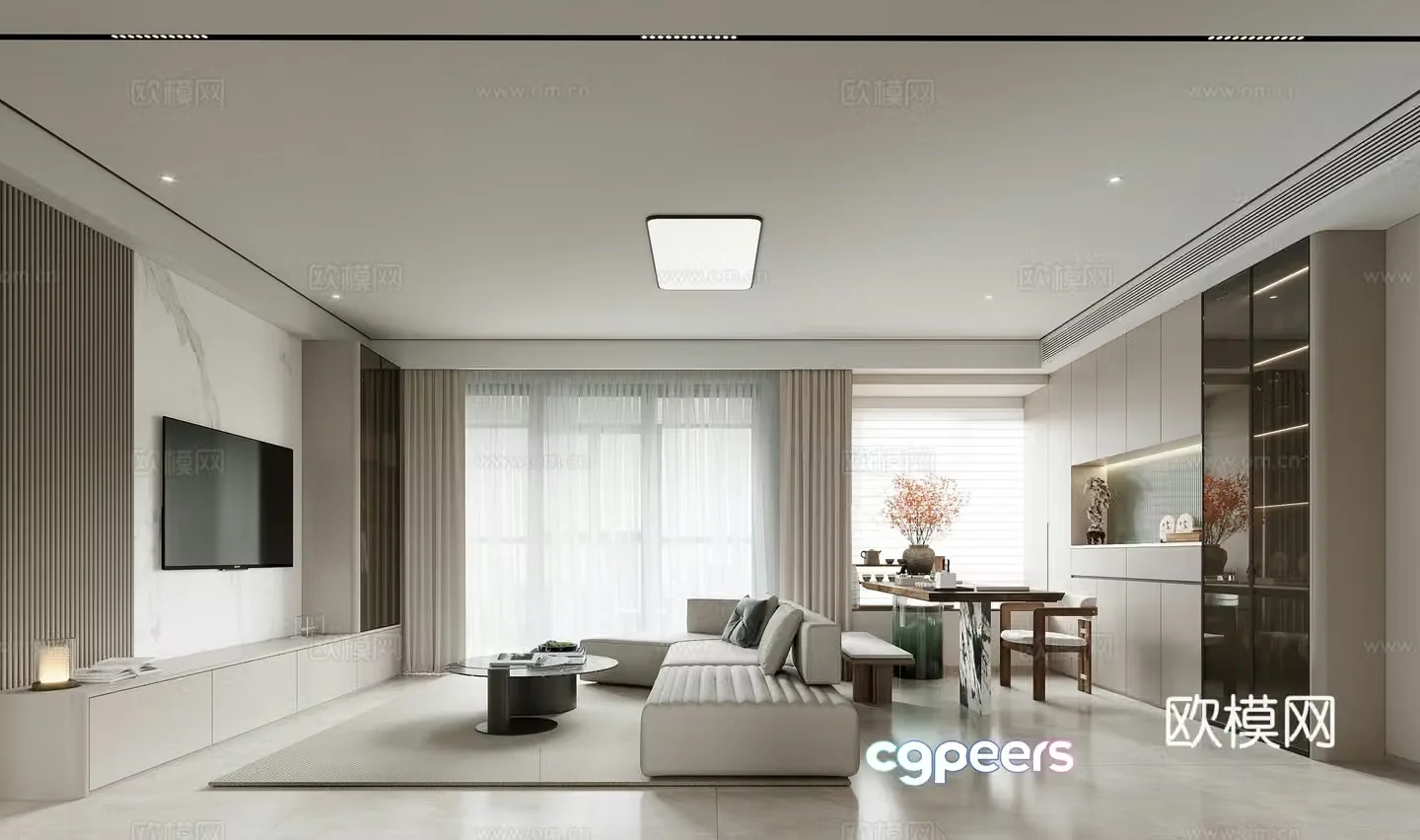 Modern living and dining room 3d model