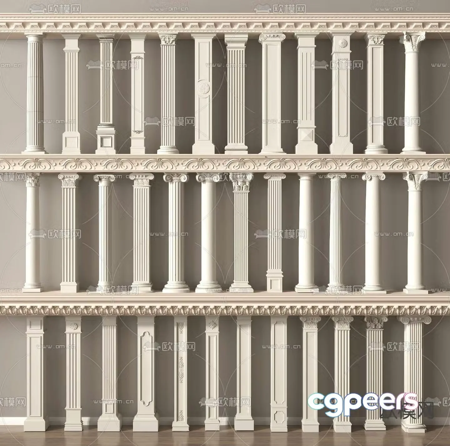 European columns Roman columns carved columns 3D model
