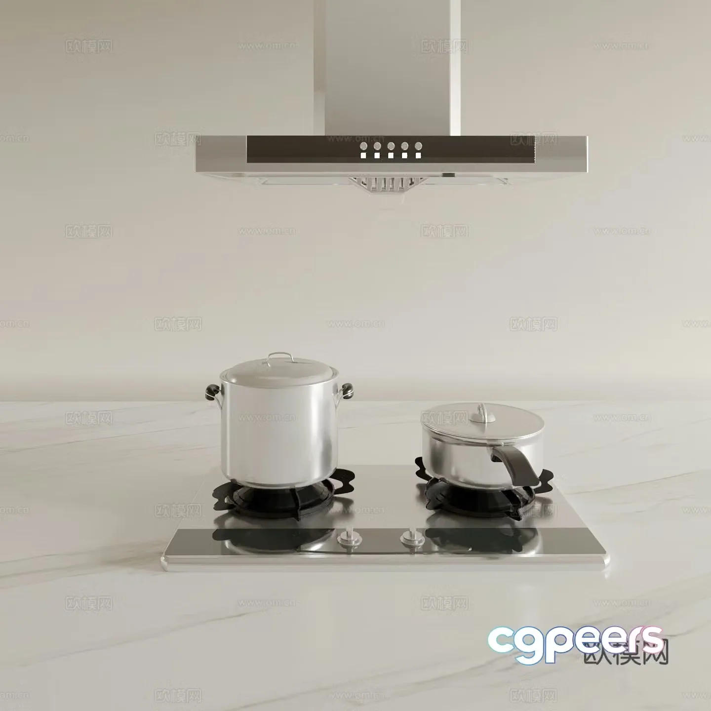 Kitchen stove gas stove range hood 3d model