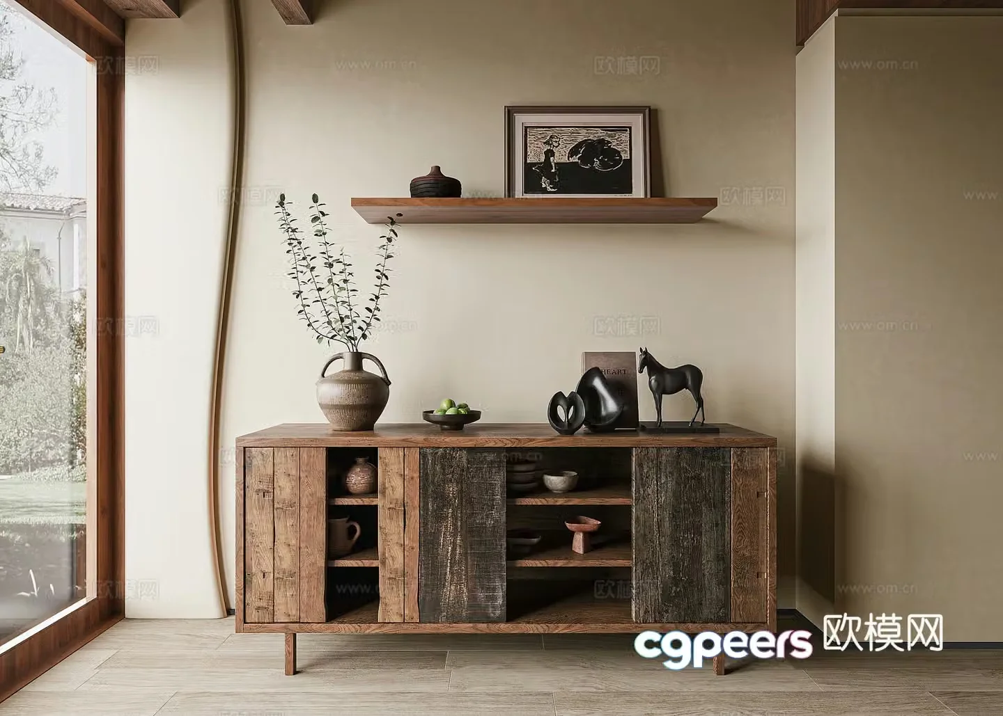 Old wooden retro sideboard 3d model