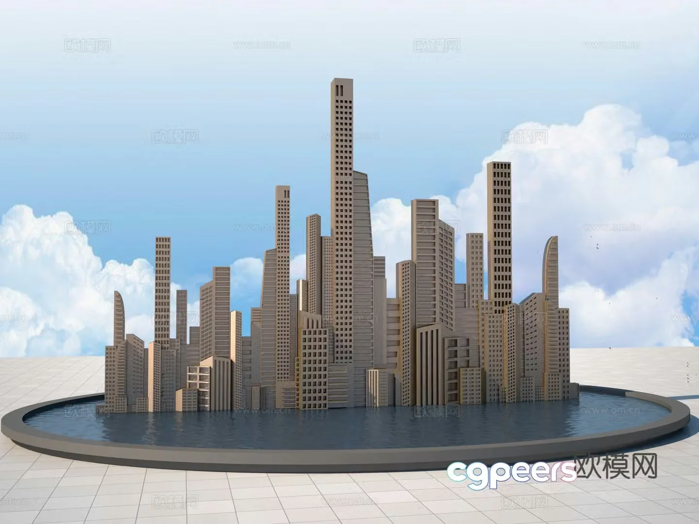 Modern city silhouette relief 3d model