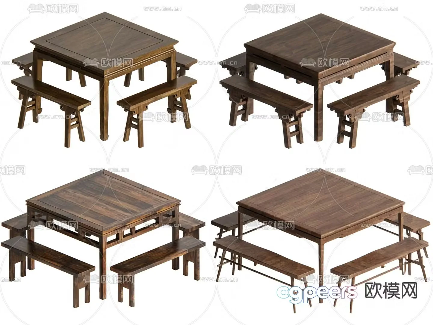 Chinese Eight Immortals Table Dining Table and Chair 3D Model
