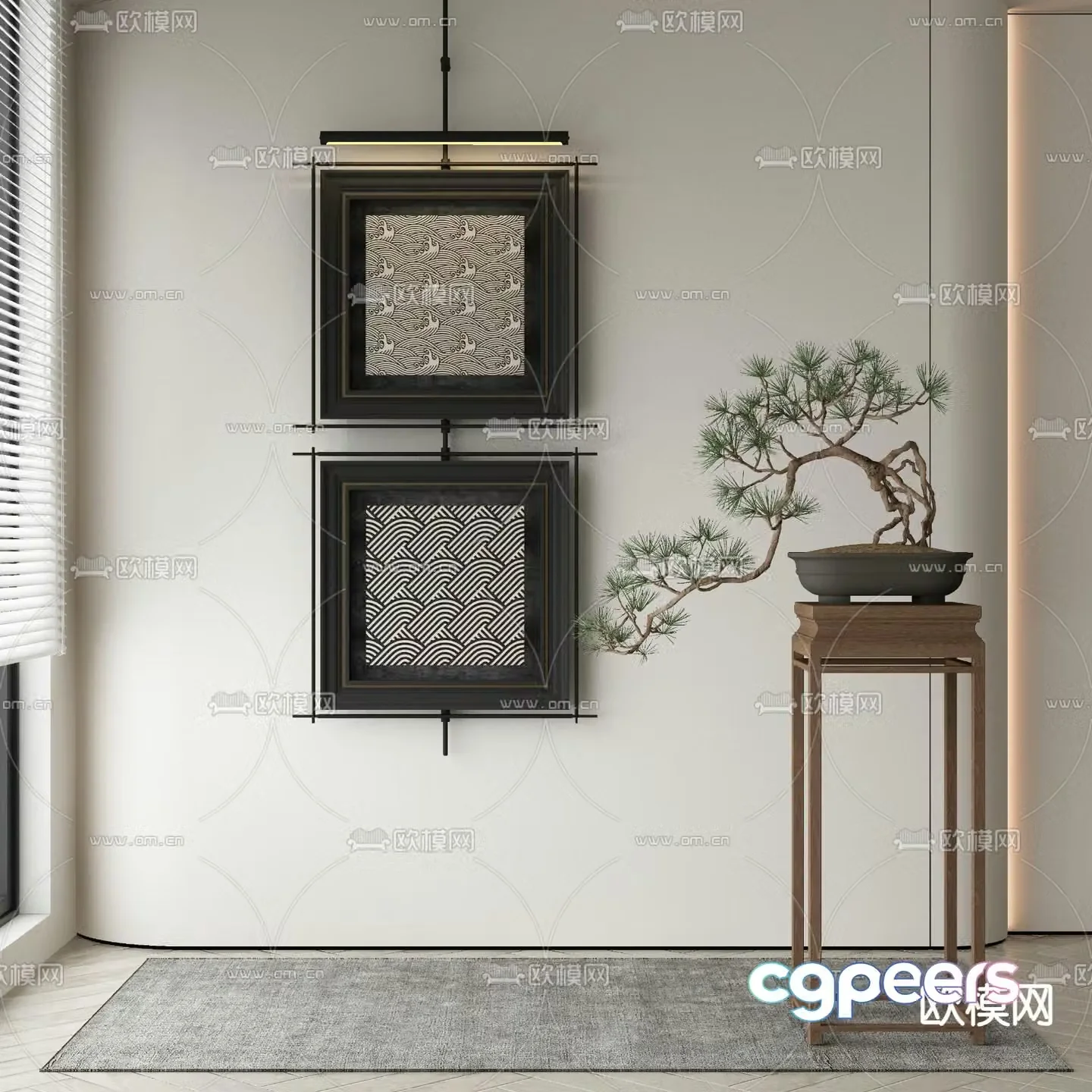 New Chinese style decorative painting texture painting 3D model