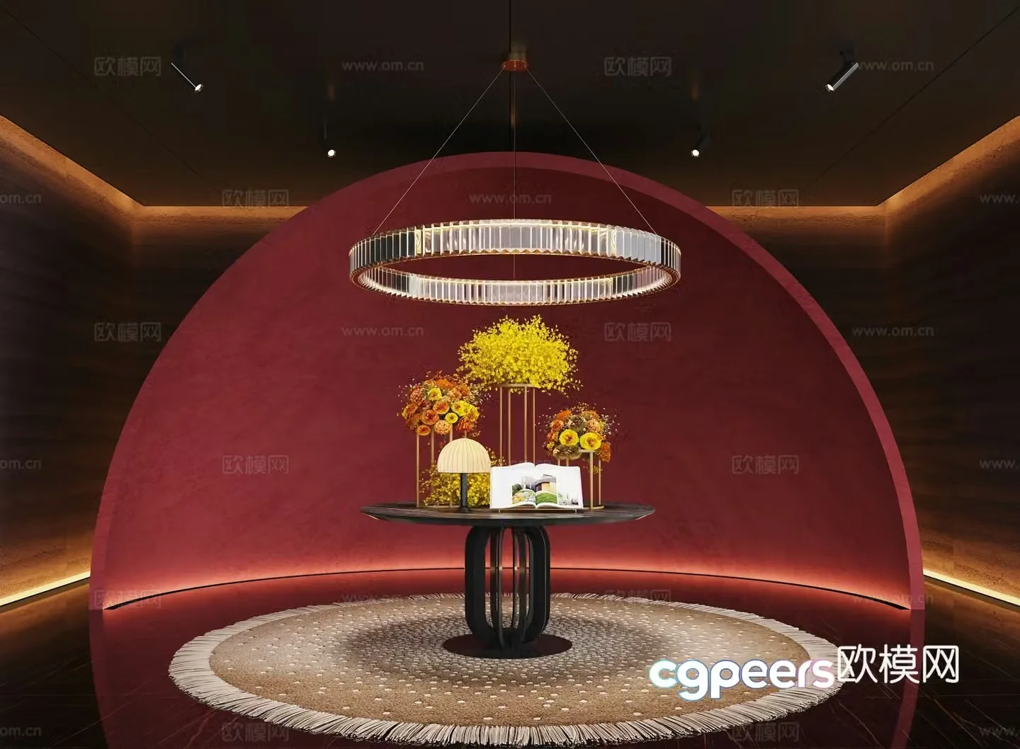 Modern hotel hall floral installation 3d model