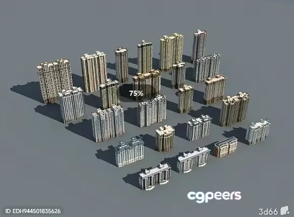 3D Model Of City Buildings 3D Model – 9634 – VRAY Render