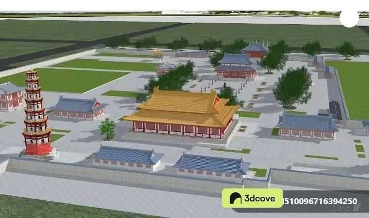 A 3D Rendering Of A Chinese-Style Building Complex