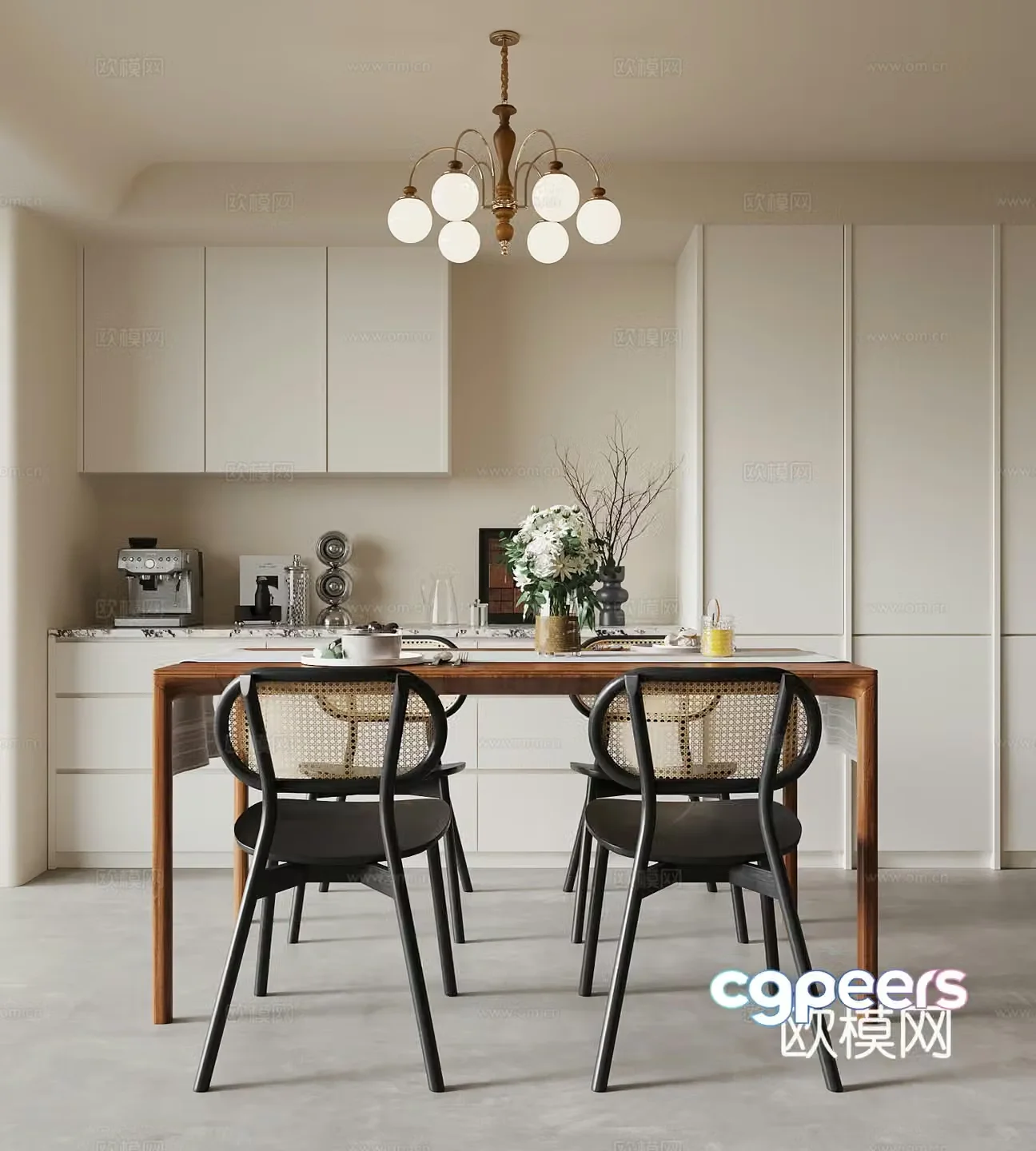 Home restaurant French retro dining table and chairs Restaurant 3D model