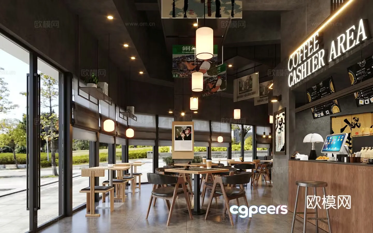 Industrial style cafe 3d model