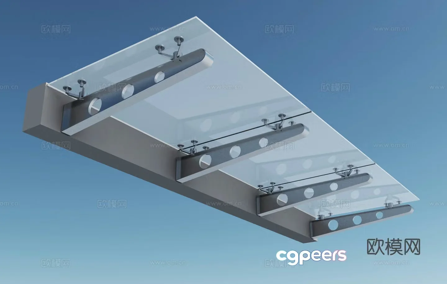Modern tempered glass canopy 3D model