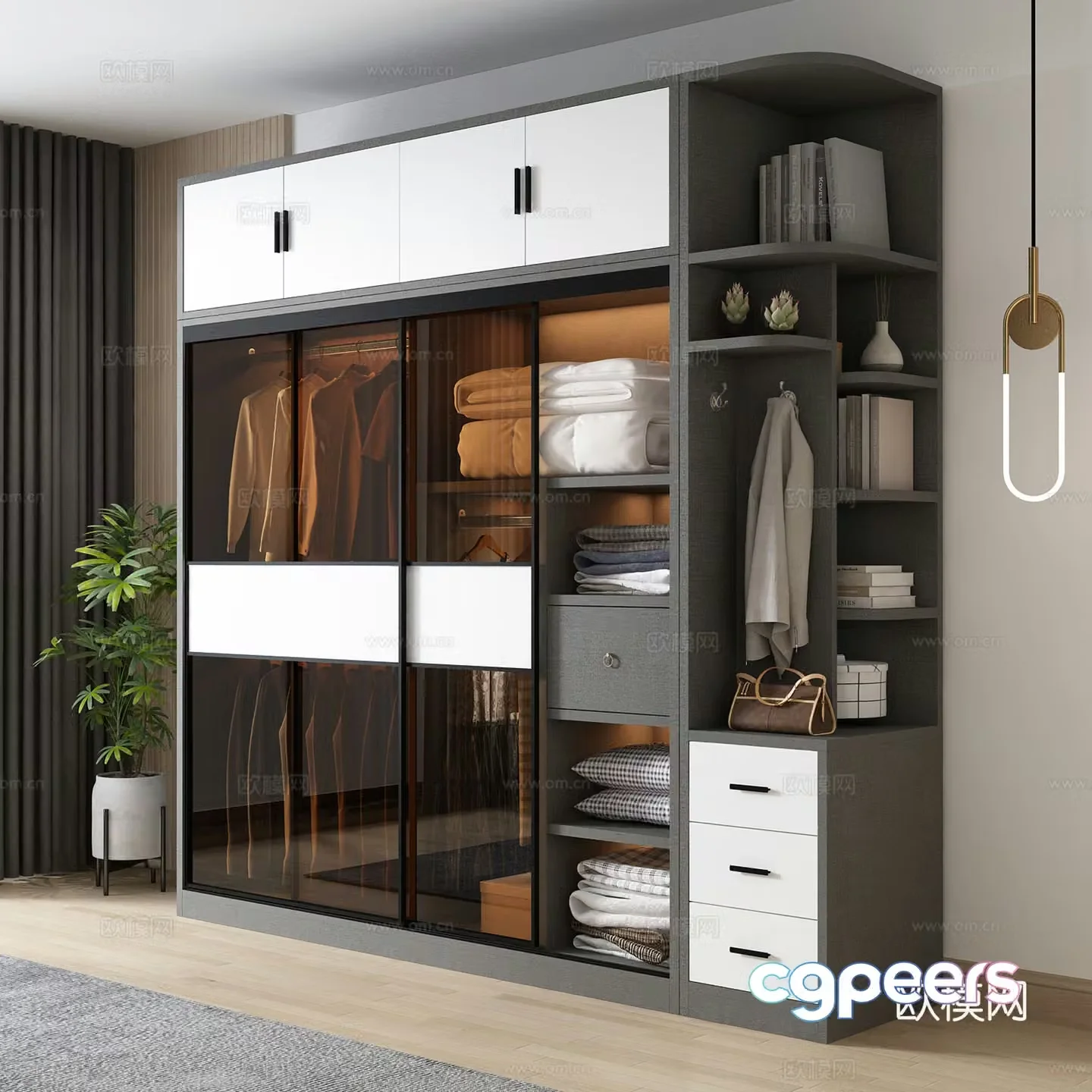 Light luxury windshield sliding door wardrobe 3d model