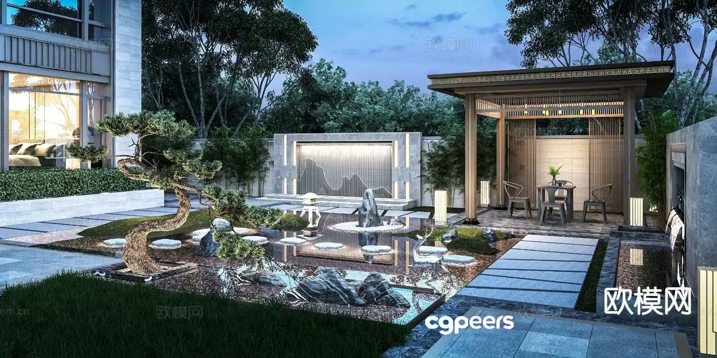 New Chinese style courtyard landscape 3D model