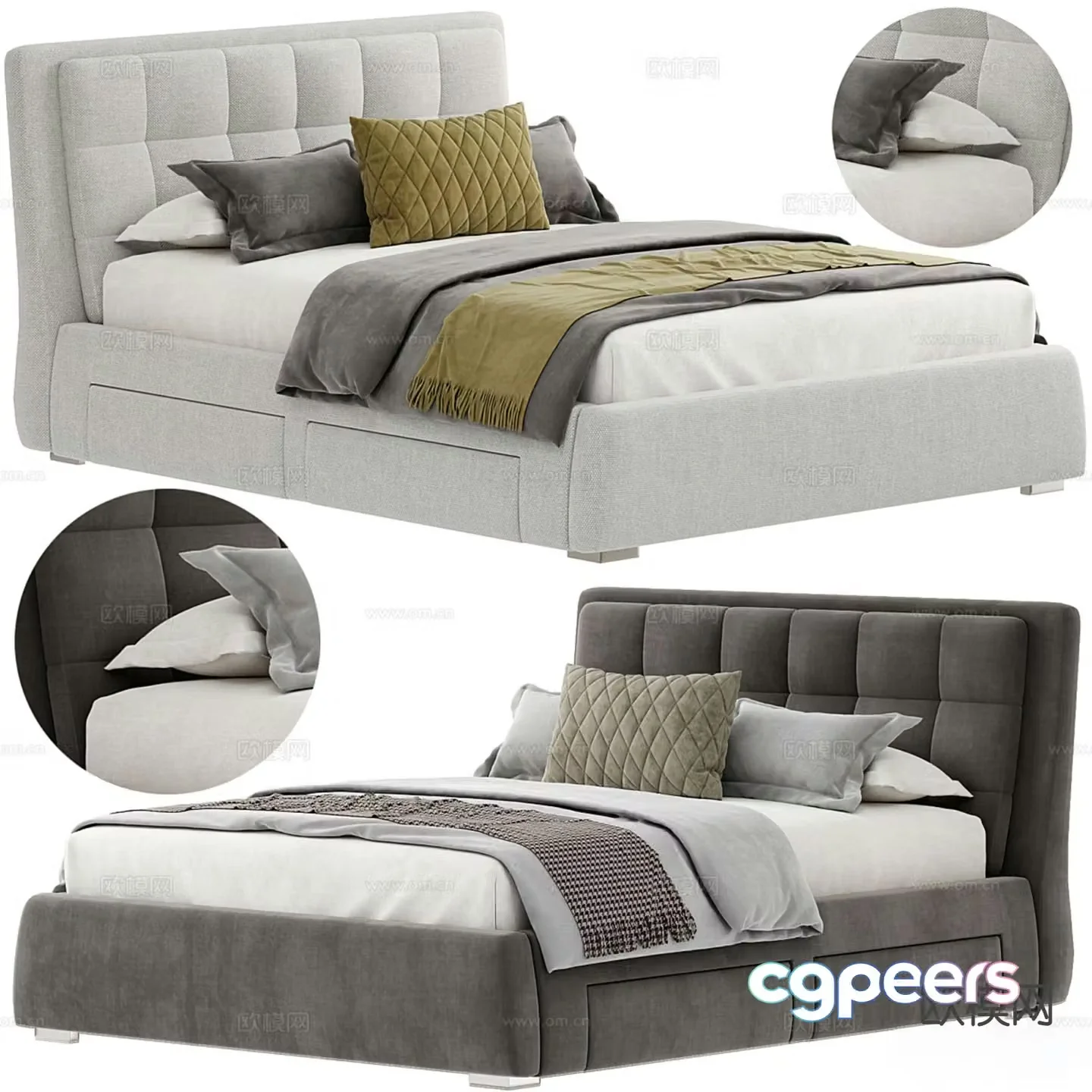 Modern double bed 3d model