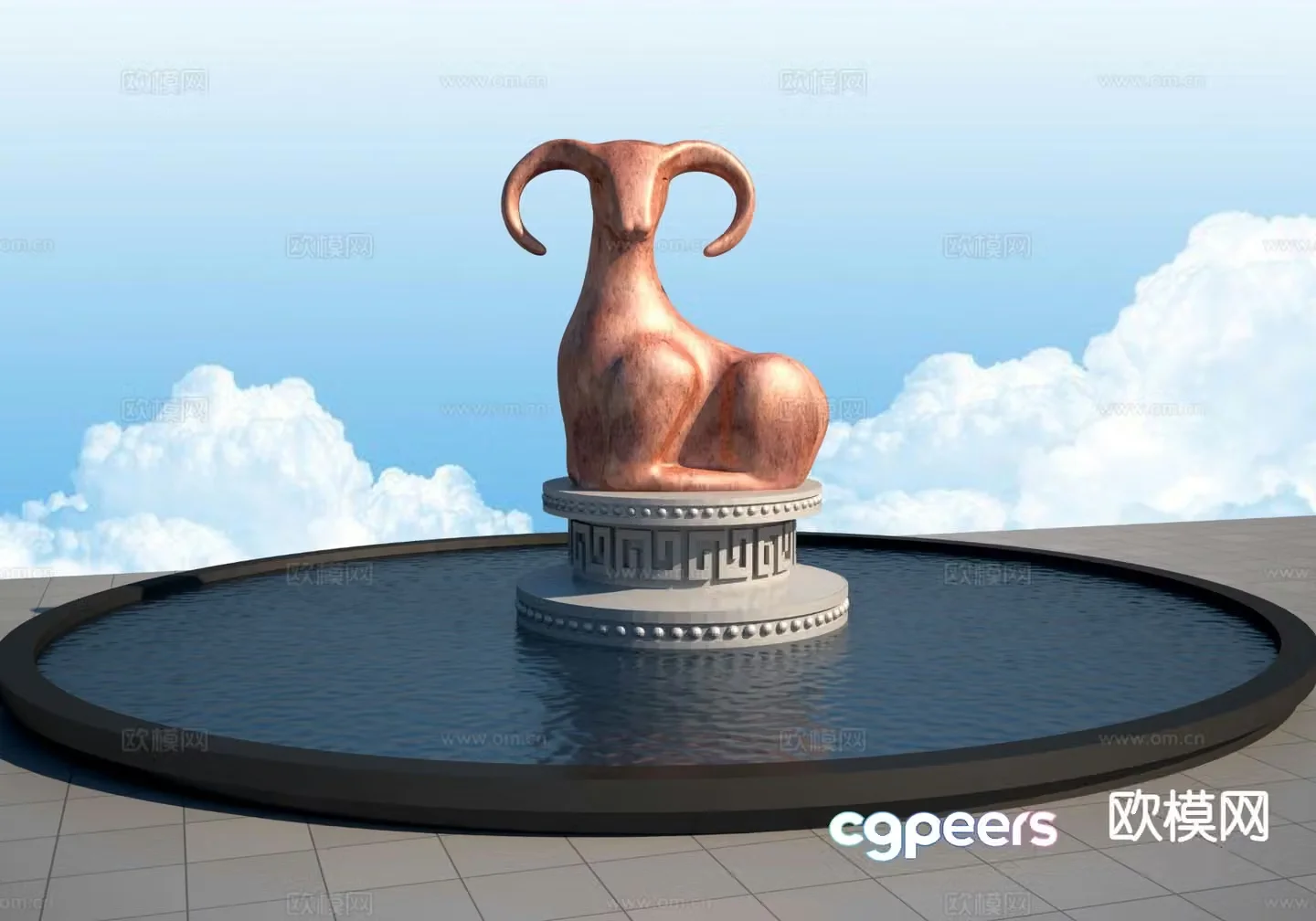 3d model of zodiac sheep sculpture