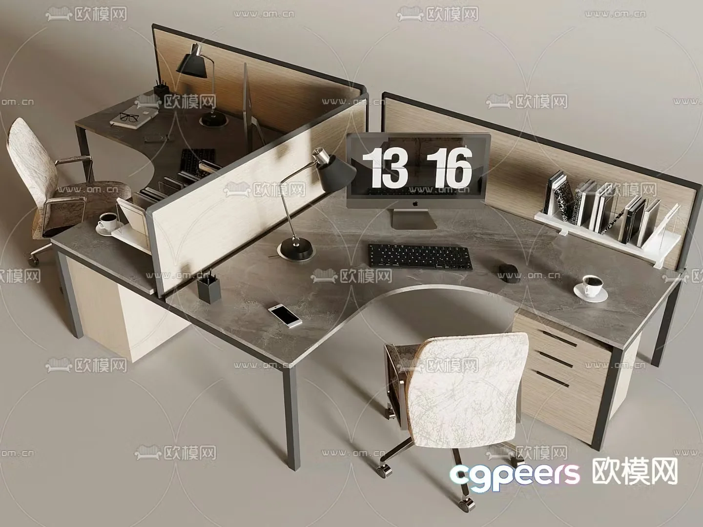 Card space desk work station post 3d model