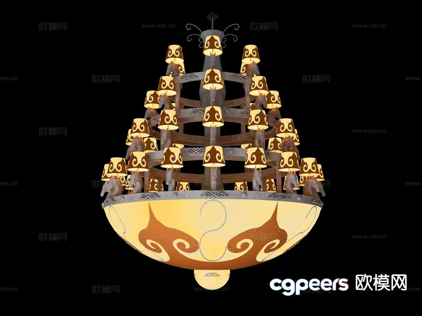 New Chinese style decorative lamp horse head lobby lamp 3d model