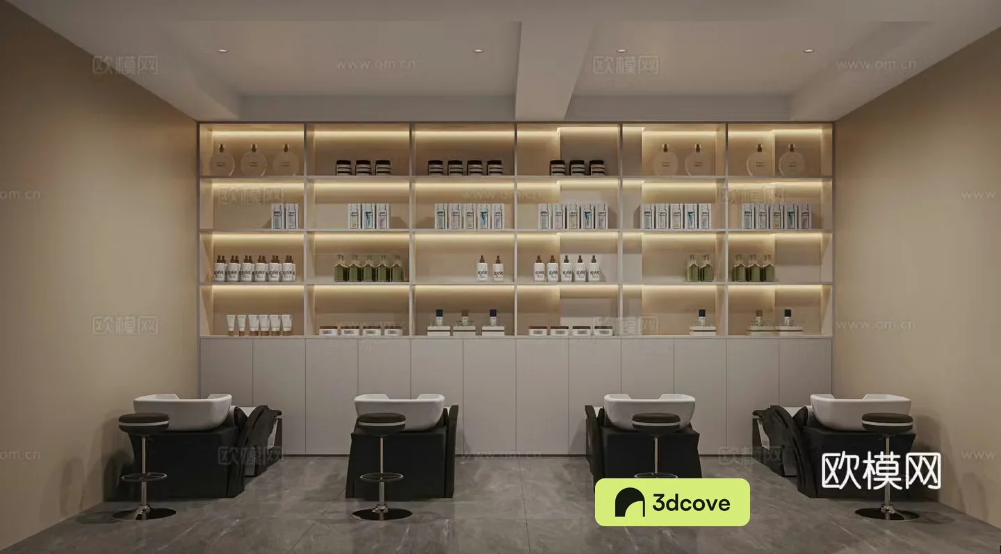 Beauty and hair salon 3D model of hair washing area