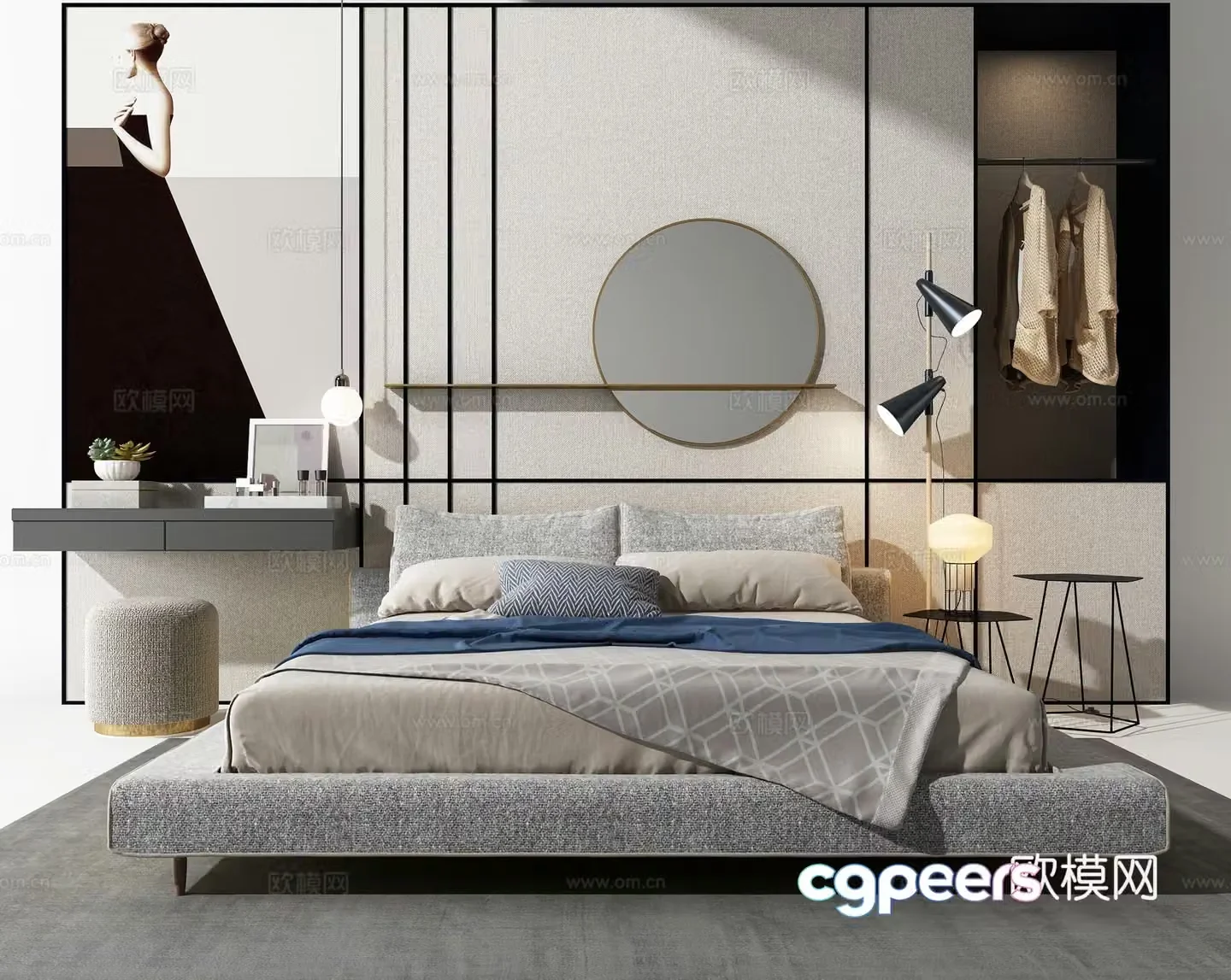 Modern double bed 3d model