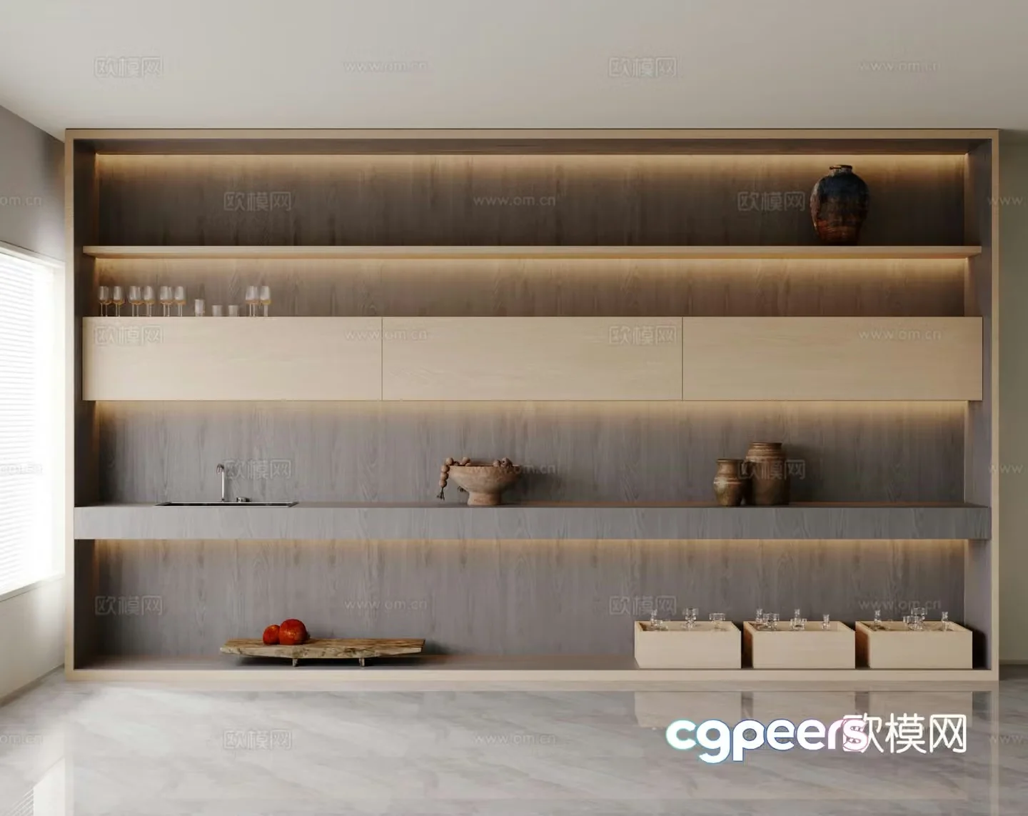 Wabi-sabi decorative cabinet shelf 3d model