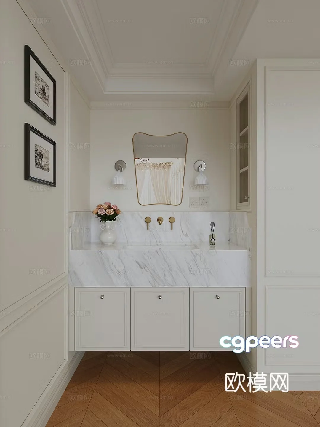French American dry area bathroom 3D model