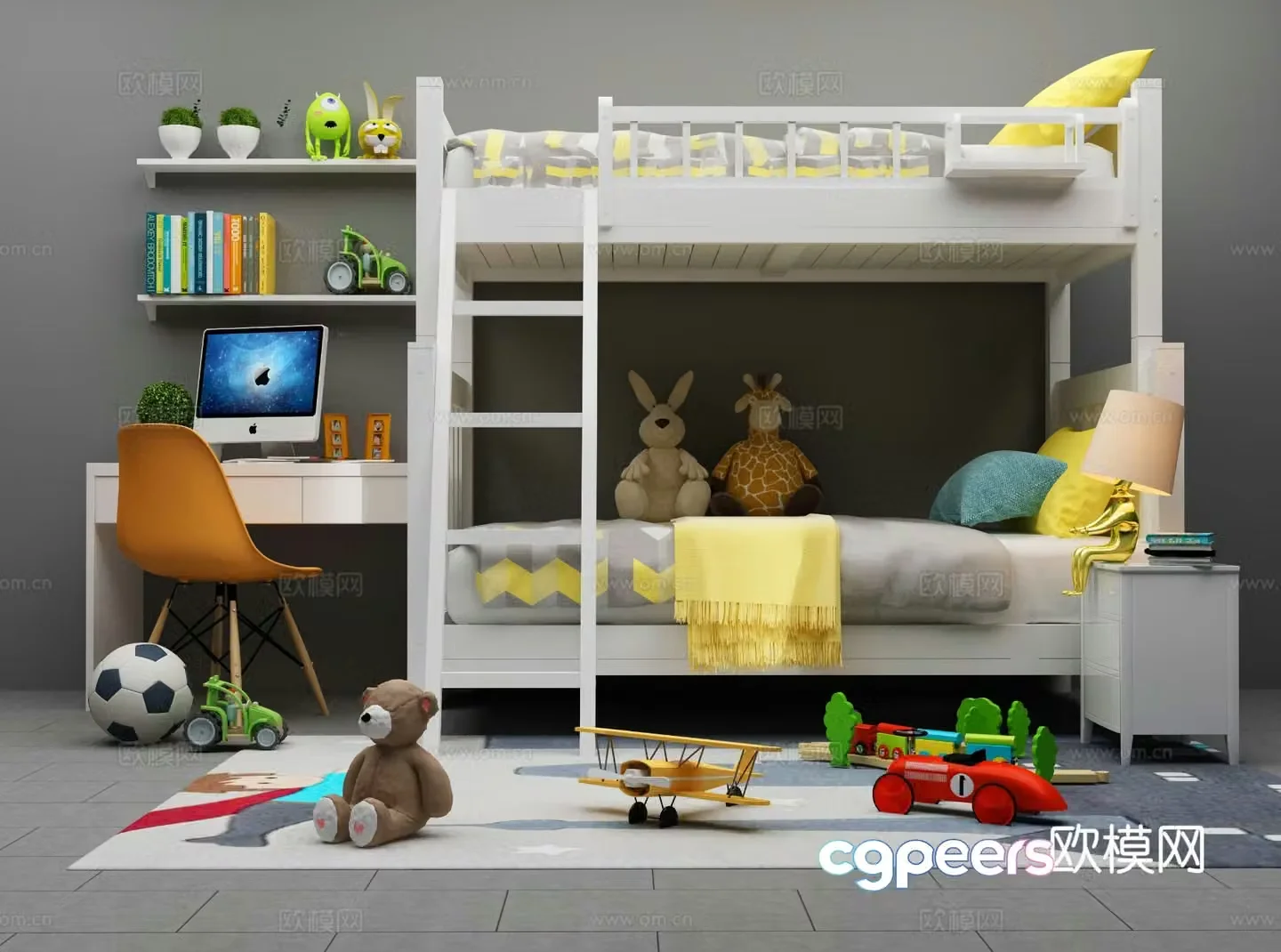 Modern children’s bed bunk bed 3d model