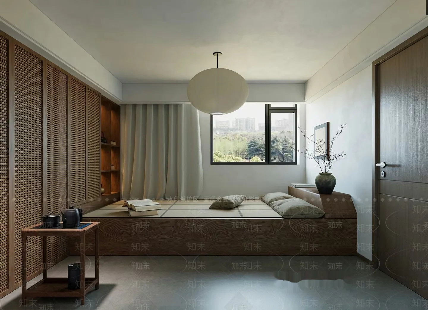 Modern Asian-Inspired Bedroom 3D Model – 8399 – VRAY Render