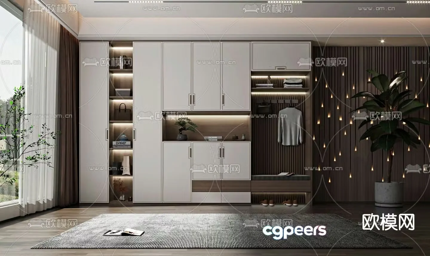 New Chinese style shoe cabinet shoe and hat cabinet 3D model