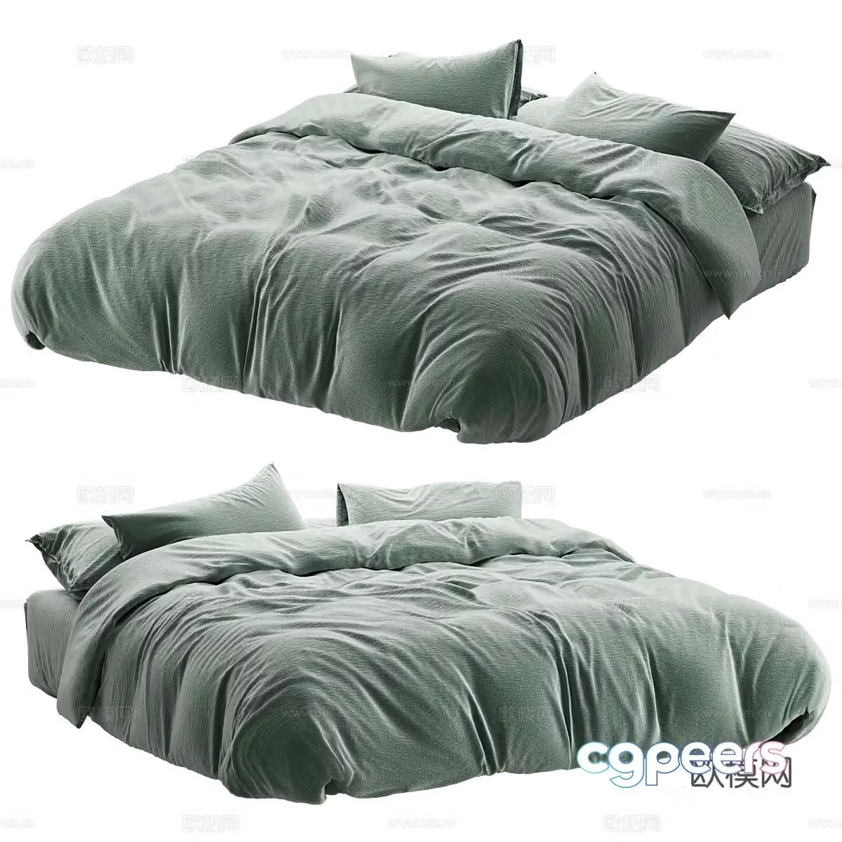 Modern Creamy Bedding 3D Model
