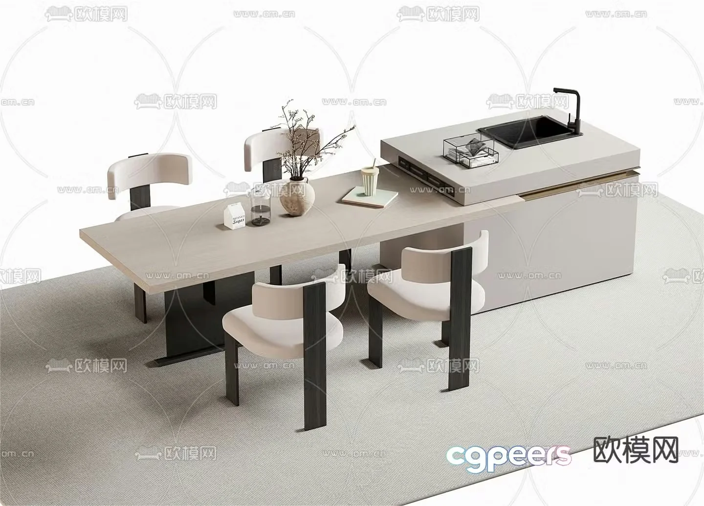 Western kitchen bar dining bar chair 3d model