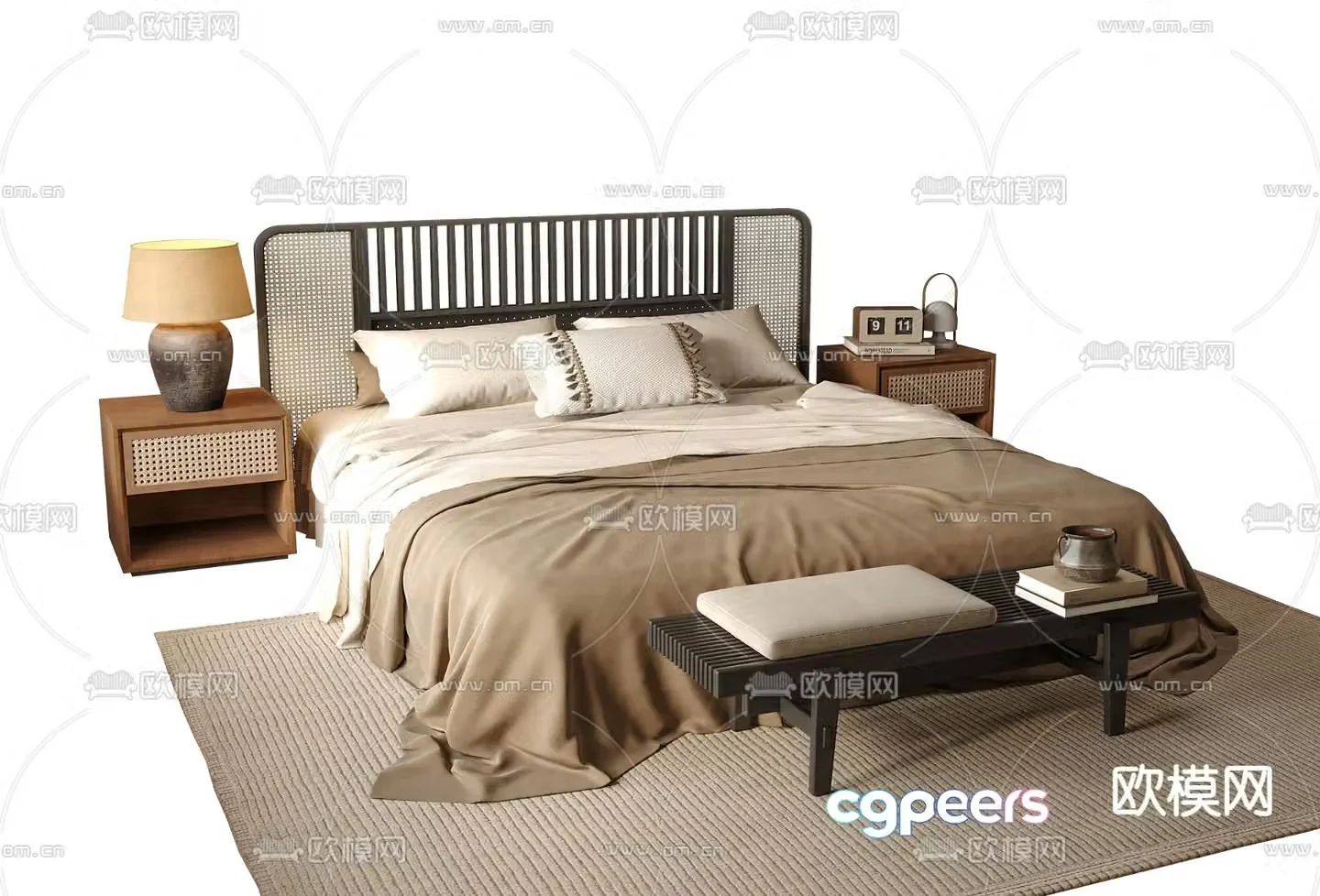 Medieval style double bed 3d model