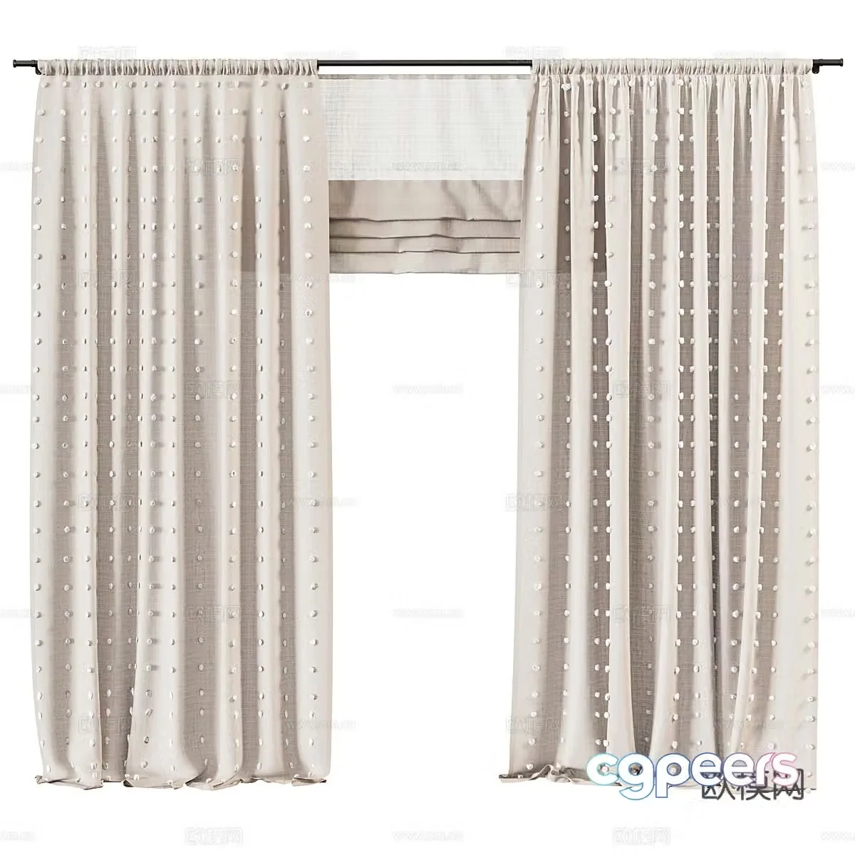 Modern cream style children’s fabric curtains 3d model