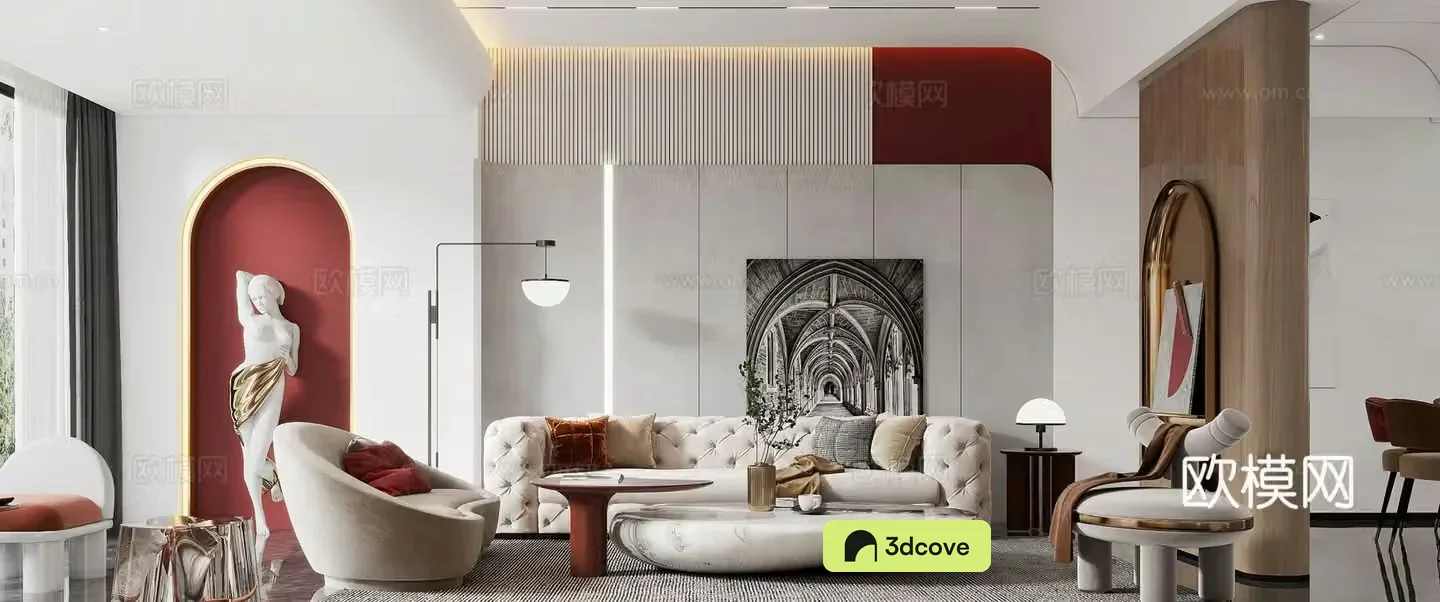 Modern living and dining room combination sofa ornaments decoration sculpture light luxury living room leisure chair
