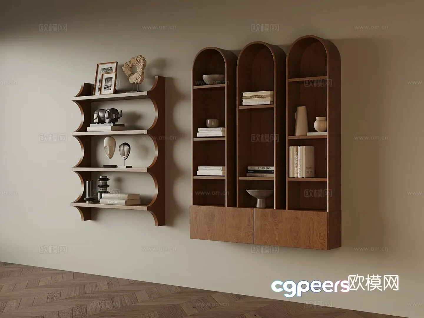 Bookshelf Middle style bookshelf Shelf Alcove 3D Model