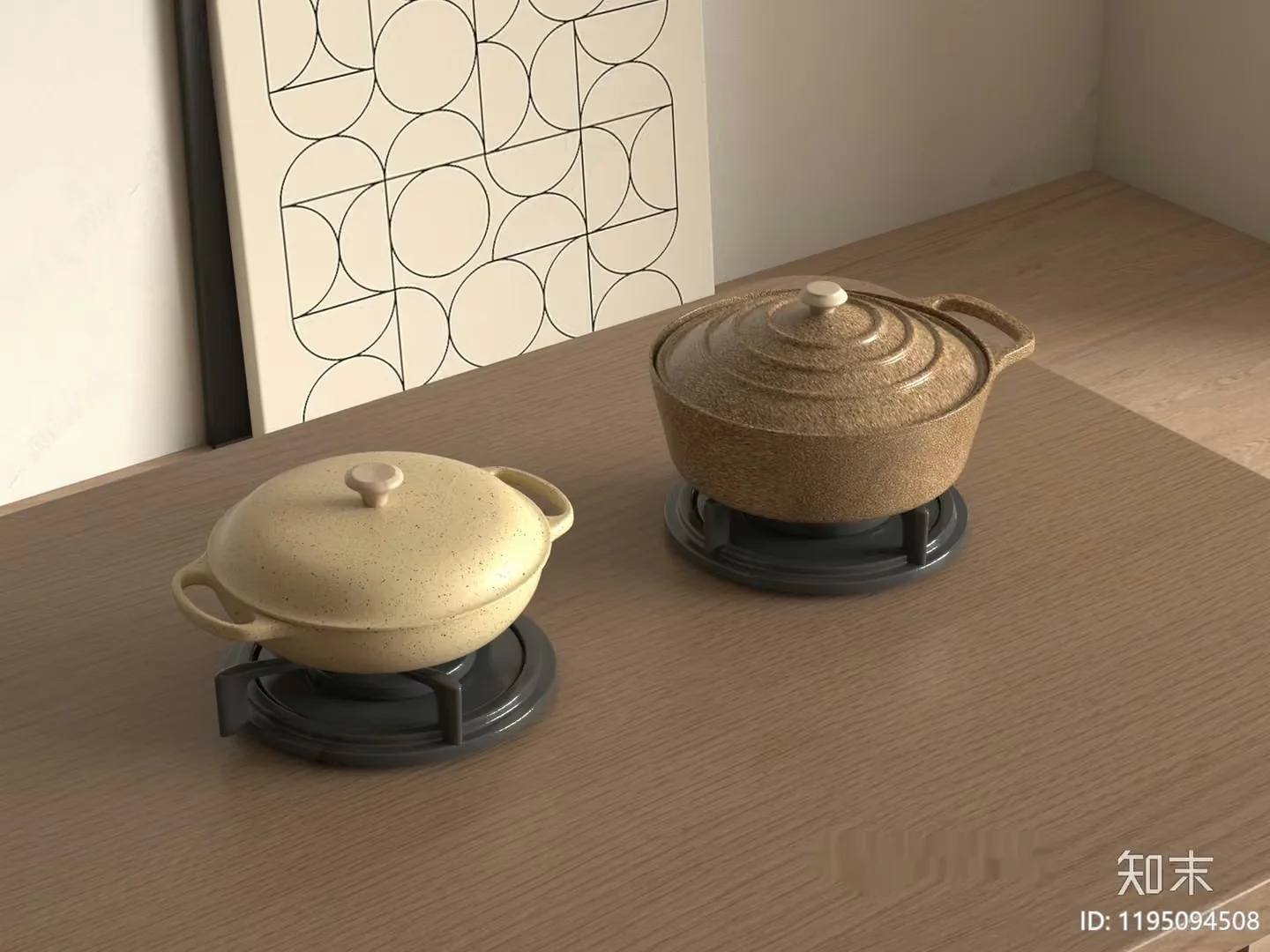 Two Ceramic Pots On A Table 3D Model – 10273 – VRAY Render