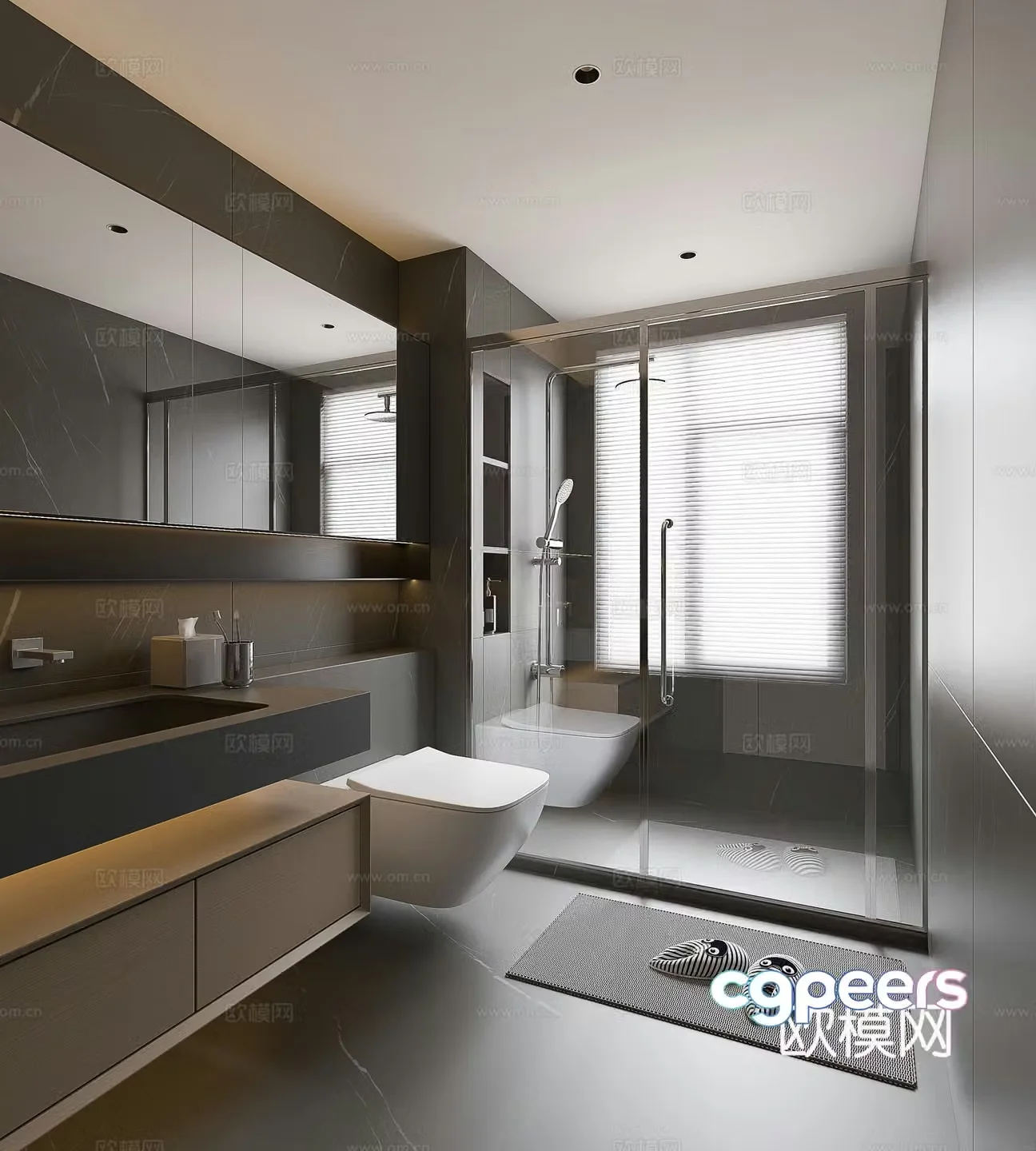 Modern bathroom Minimalist bathroom Italian bathroom Creamy bathroom Toilet Shower 3D model