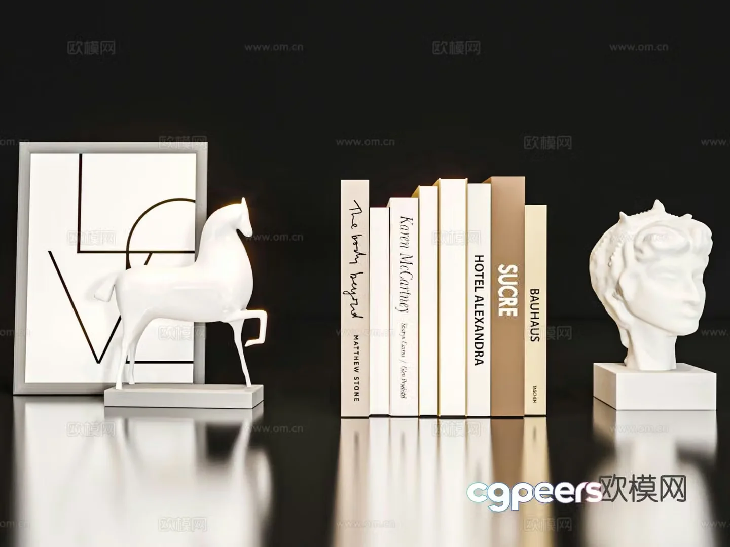 Modern jewelry ornaments photo frames books human head sculpture 3d model