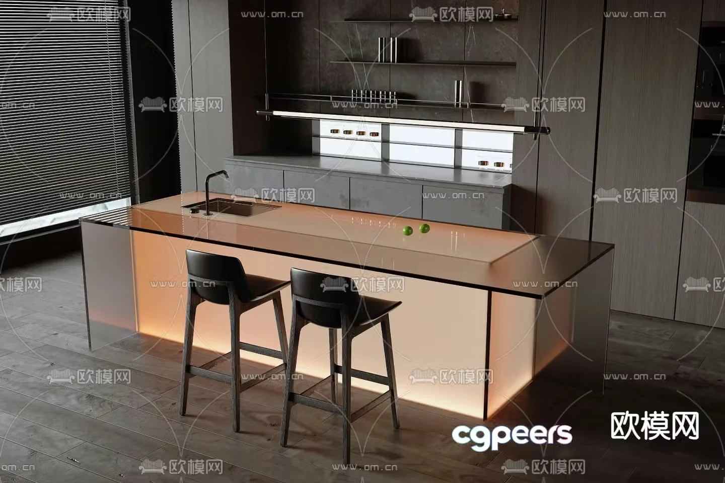 Modern luminous island glass island 3d model