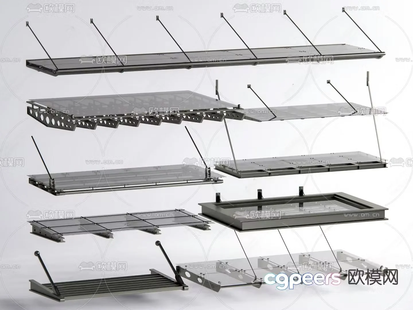 Modern glass canopy awning 3d model