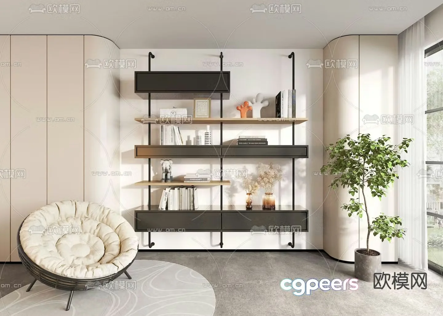 Modern bookshelf shelf 3d model