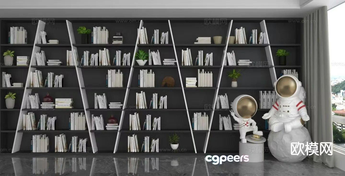 Modern bookcase bookshelf 3d model