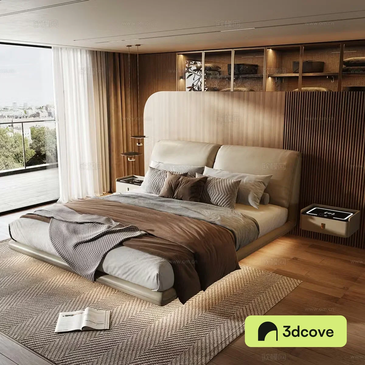 Modern double bed suspended bed home bedroom bed leather bed 3d model