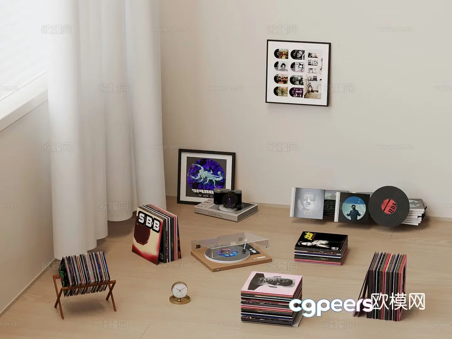 Modern Records Books 3D Model