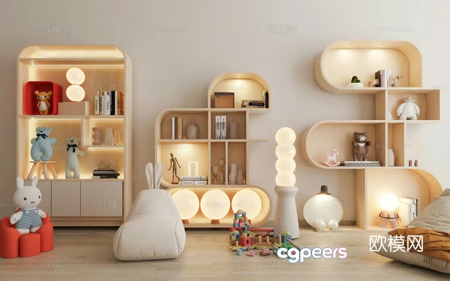 Children’s bookshelf decoration cabinet Children’s room bookcase bookcase bookcase study living room finished bookcase kindergarten short book 3D model