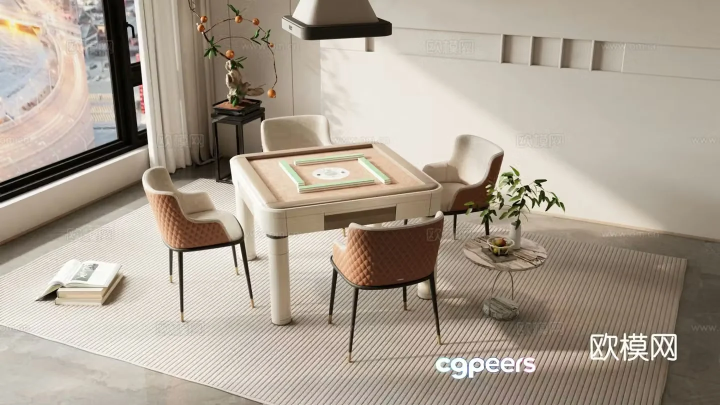Modern mahjong table chess table and chairs 3d model