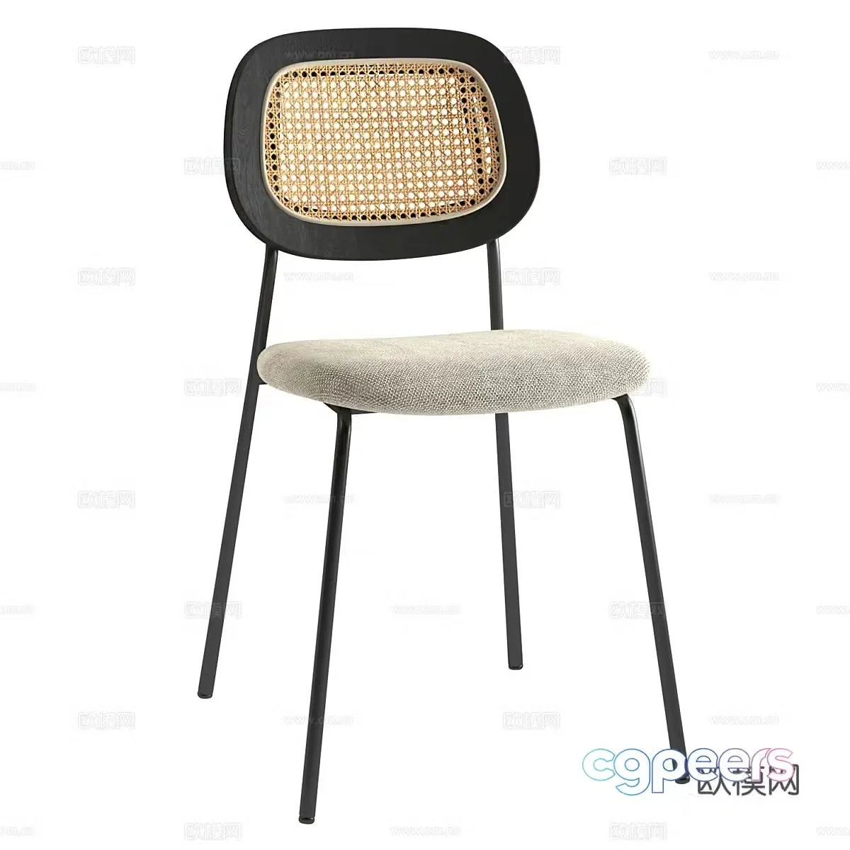 New Chinese style Wasabi stainless steel rattan single chair 3D model