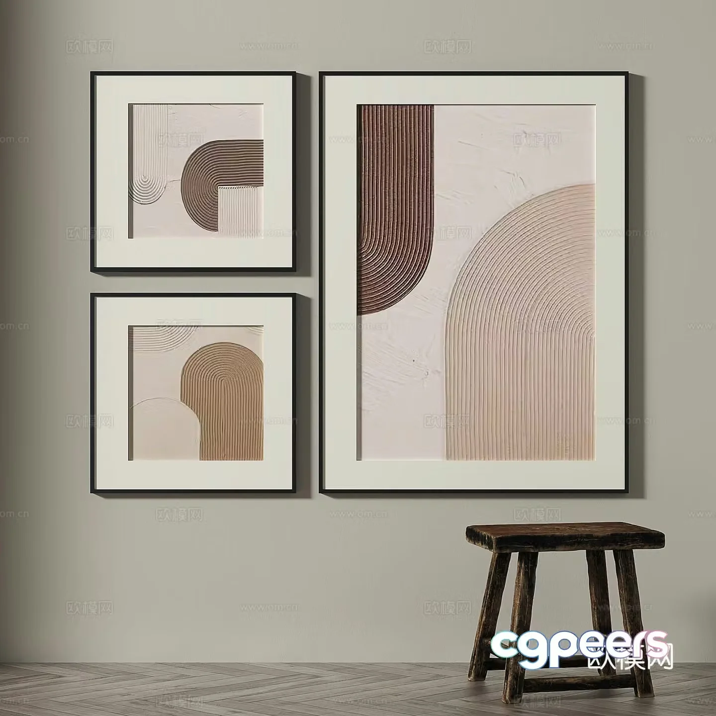Retro medieval simple abstract light luxury wasabi decorative painting 3d model