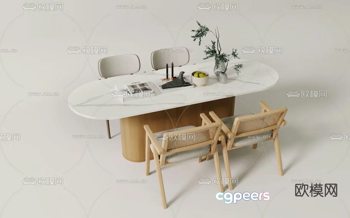 Long dining table and chair 3d model