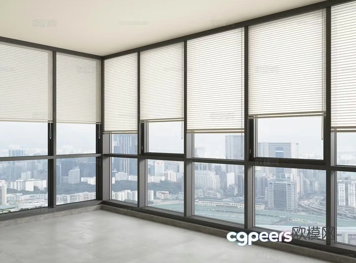 Floor-to-ceiling windows bay windows Shangri-La curtains Venetian blinds 3D model