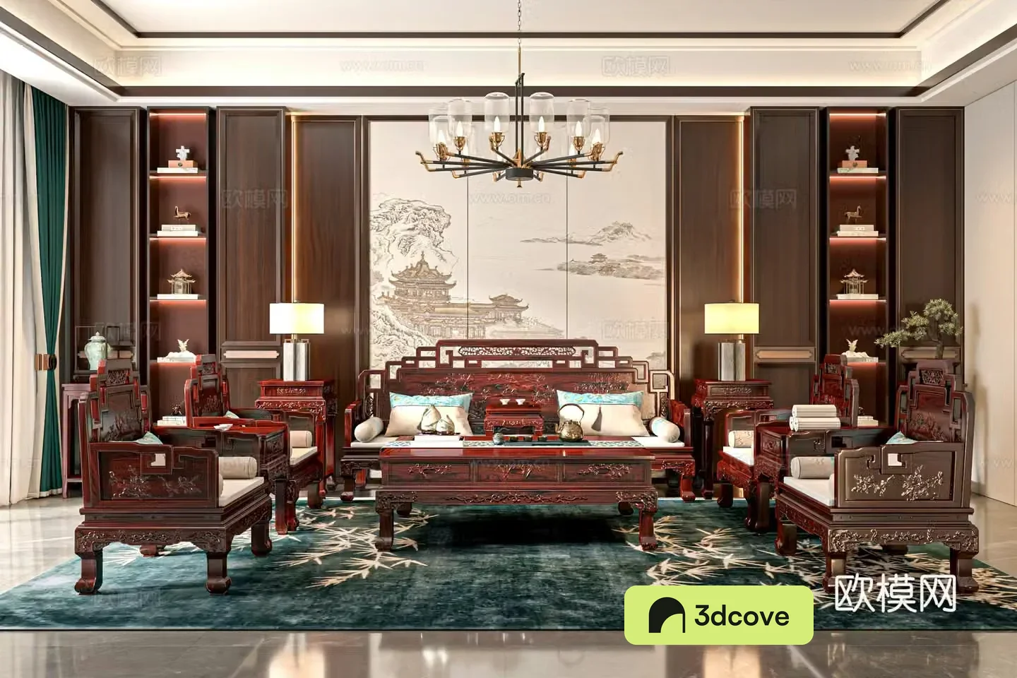 New Chinese living room mahogany sofa mahogany furniture combination Qidaitiangong mahogany furniture Chinese guest